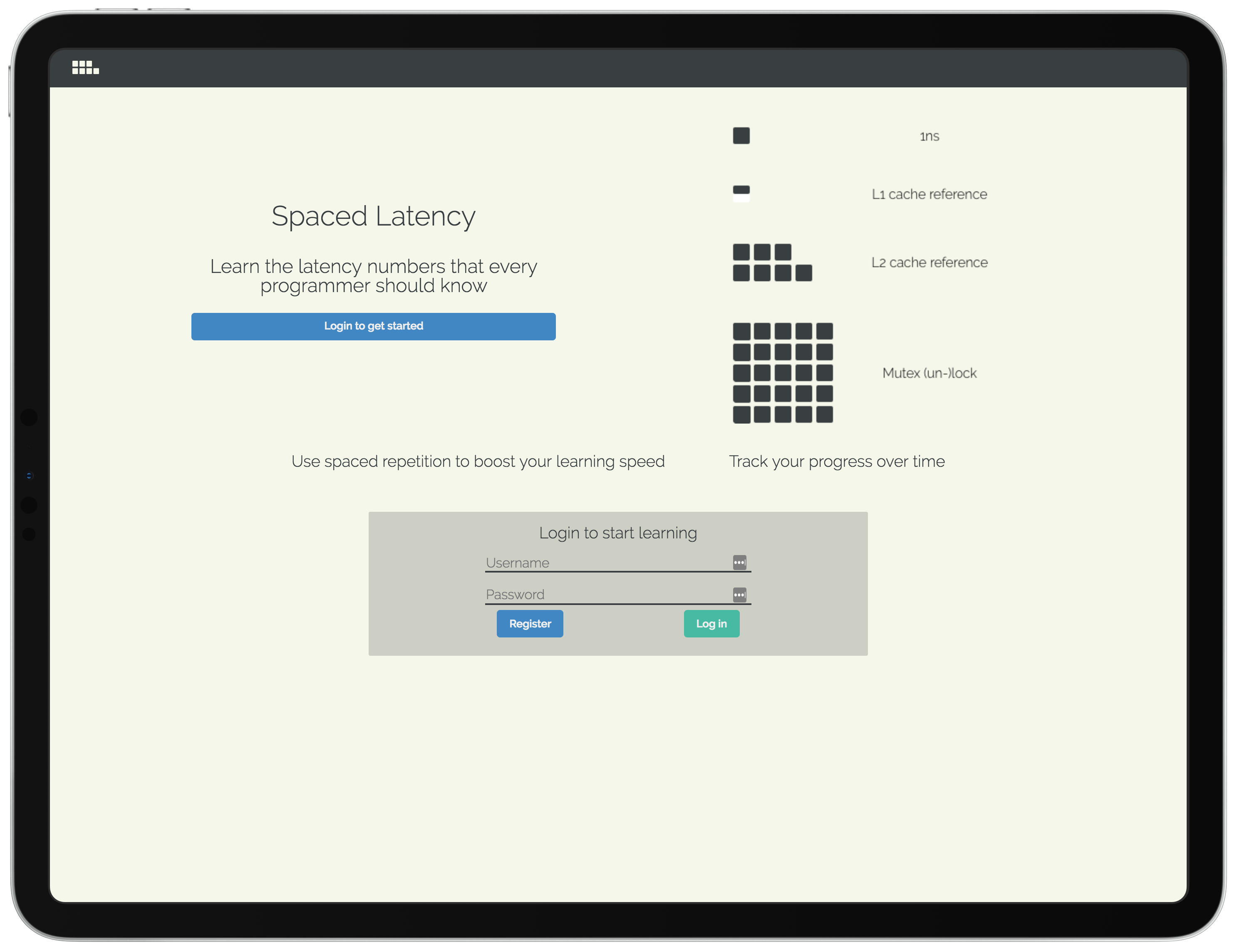 Screenshot of spaced latency project